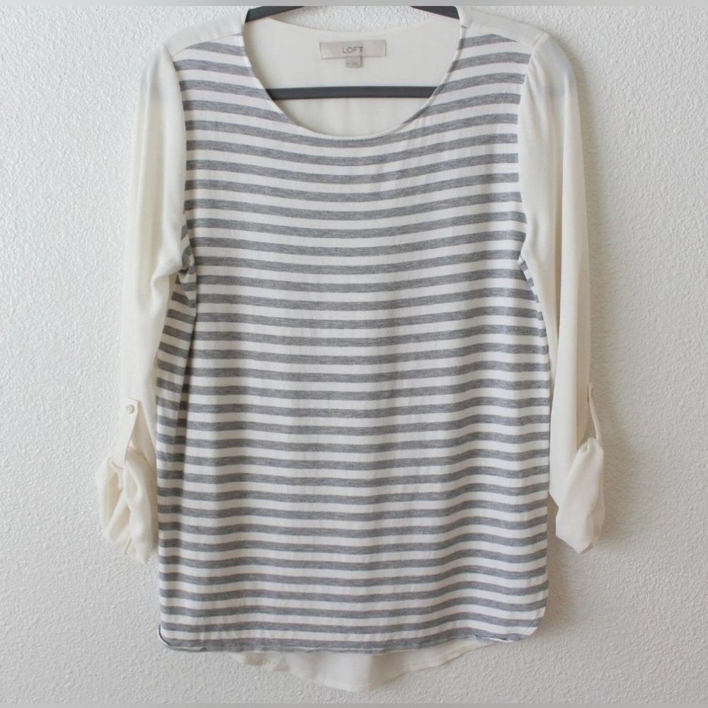 NWOT | Ann Taylor LOFT | Mixed Media Striped Long Sleeve Blouse Top | Small